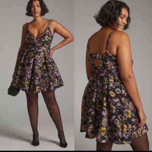 ANTHROPOLOGIE Jacquard Floral A-Line Flare Mini Dress